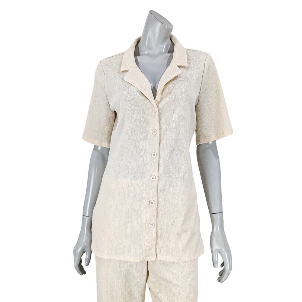 REFORMATION 2 Piece Set Pant & Shirt in Beige crinkle size Medium - Picture 6 of 12